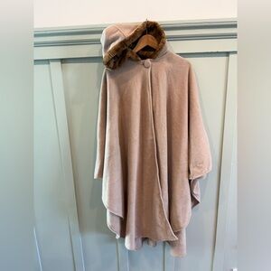 East 5th Faux Fur Hooded One Button Cape